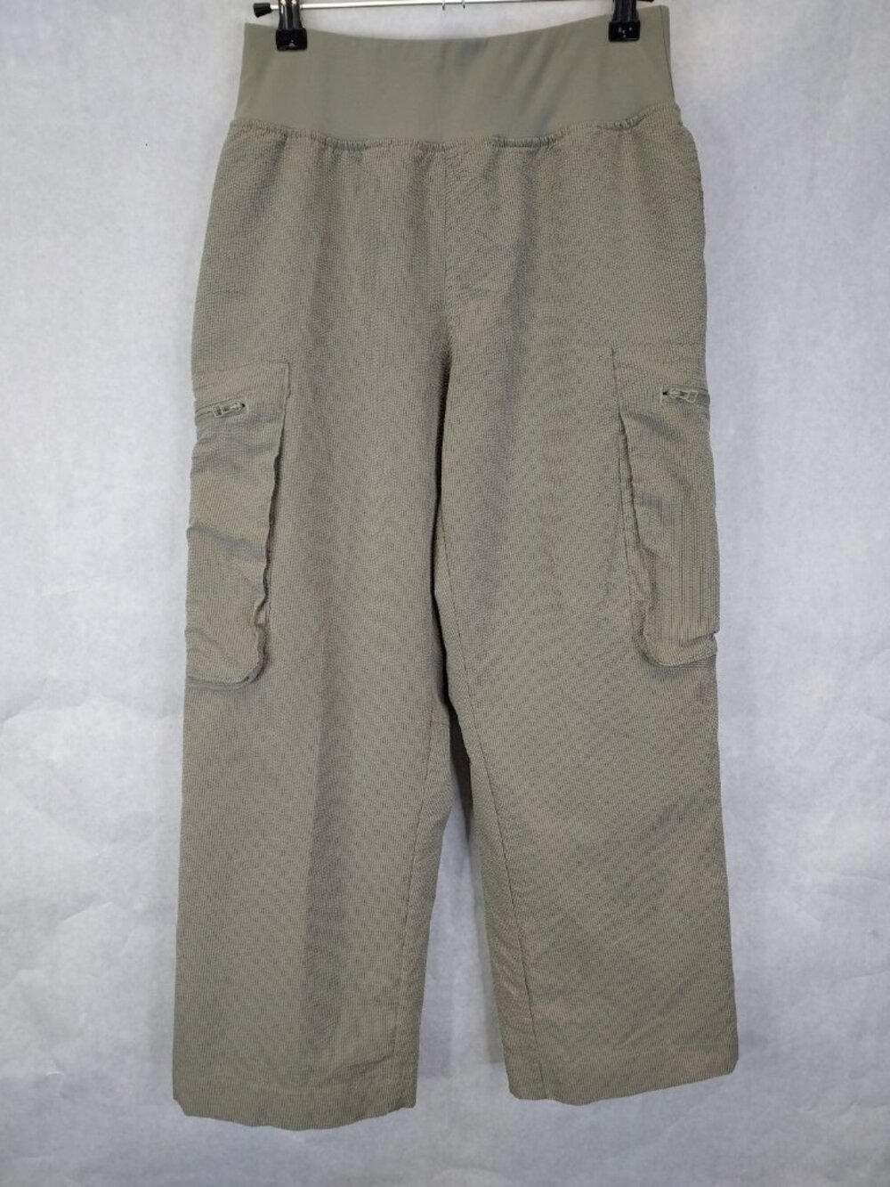 Sage Collective Pull On Cargo Pants Women's S Capri Zip Pockets Gray Nature Boho